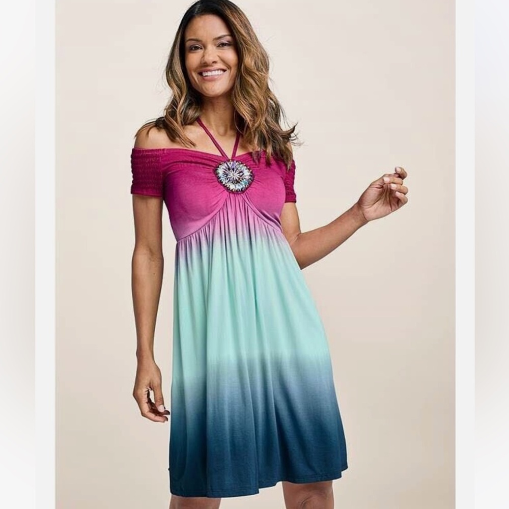 VENUS Red and Blue Ombre Tunic Top - Picture 6 of 8